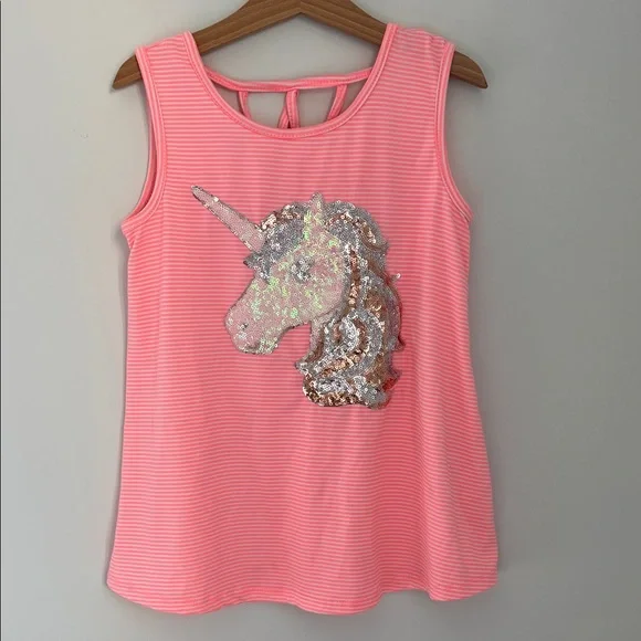 btween Pink Striped Tank Top with Sequin Unicorn - Picture 1 of 15